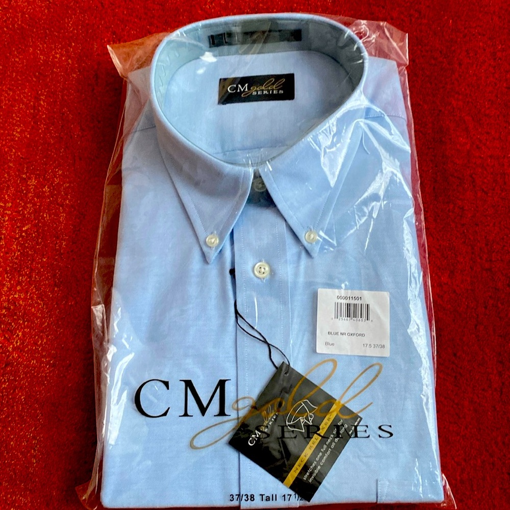 CM (CASUAL MALE) GOLD SERIES Blue LONG SLEEVE NECK RELAXER MENS DRESS shirt